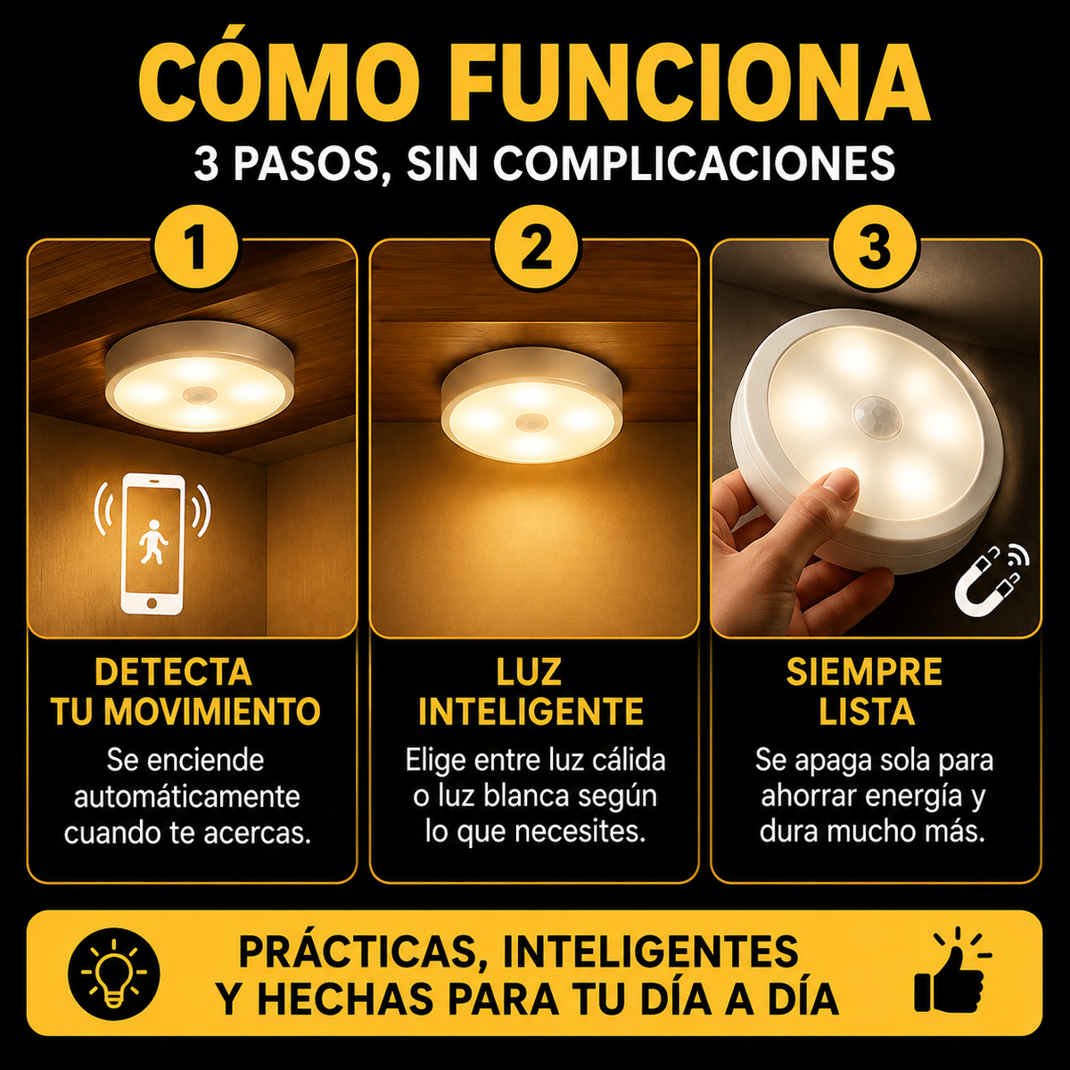 LuzSense™ — Set de 3 Luces con Sensor de movimiento