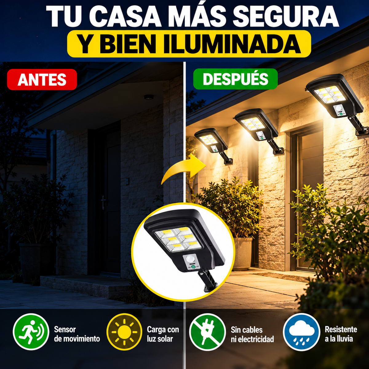 Pack 4 Focos Solares Con Sensor – Ilumina los puntos oscuros de tu hogar sin cables