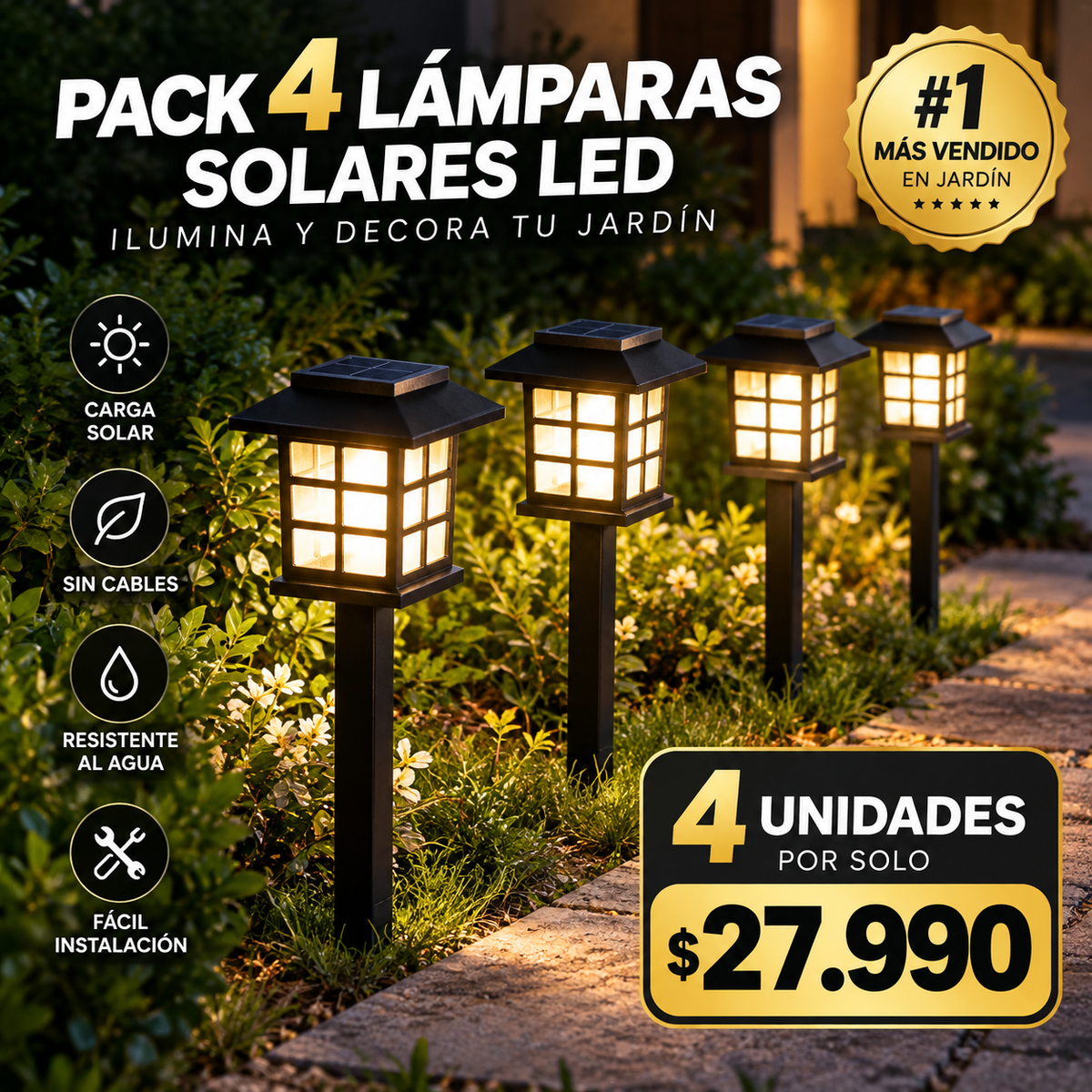 LumiGarden™ 4 Lámparas Solares LED – Ilumina y transforma tu jardín sin cables