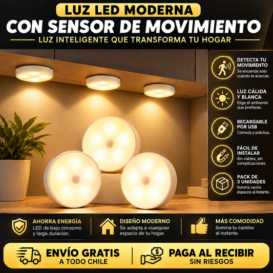 LuzSense™ — Set de 3 Luces con Sensor de movimiento