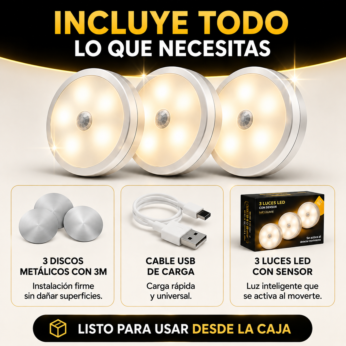 LuzSense™ — Set de 3 Luces con Sensor de movimiento