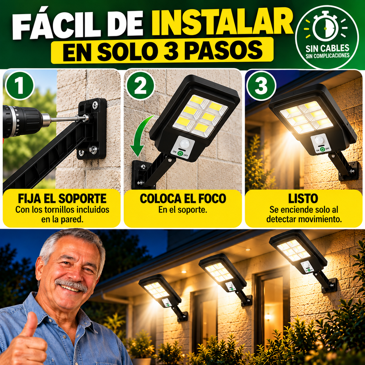 Pack 4 Focos Solares Con Sensor – Ilumina los puntos oscuros de tu hogar sin cables