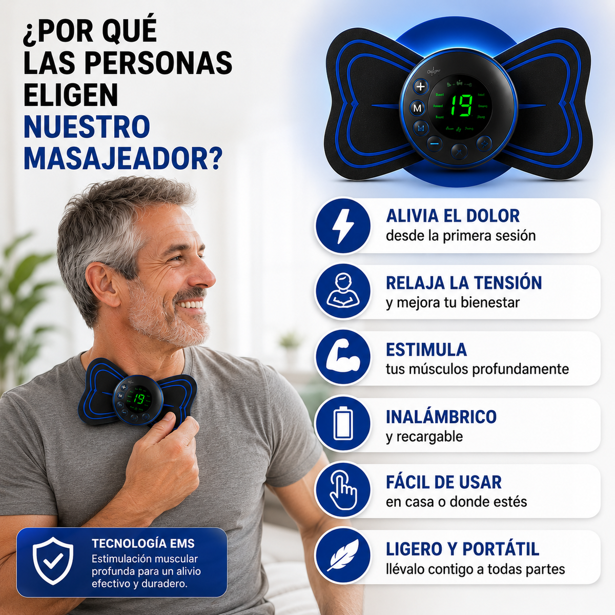 Mini Masajeador Muscular EMS 2x1