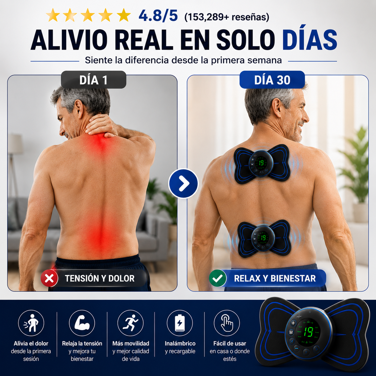Mini Masajeador Muscular EMS 2x1